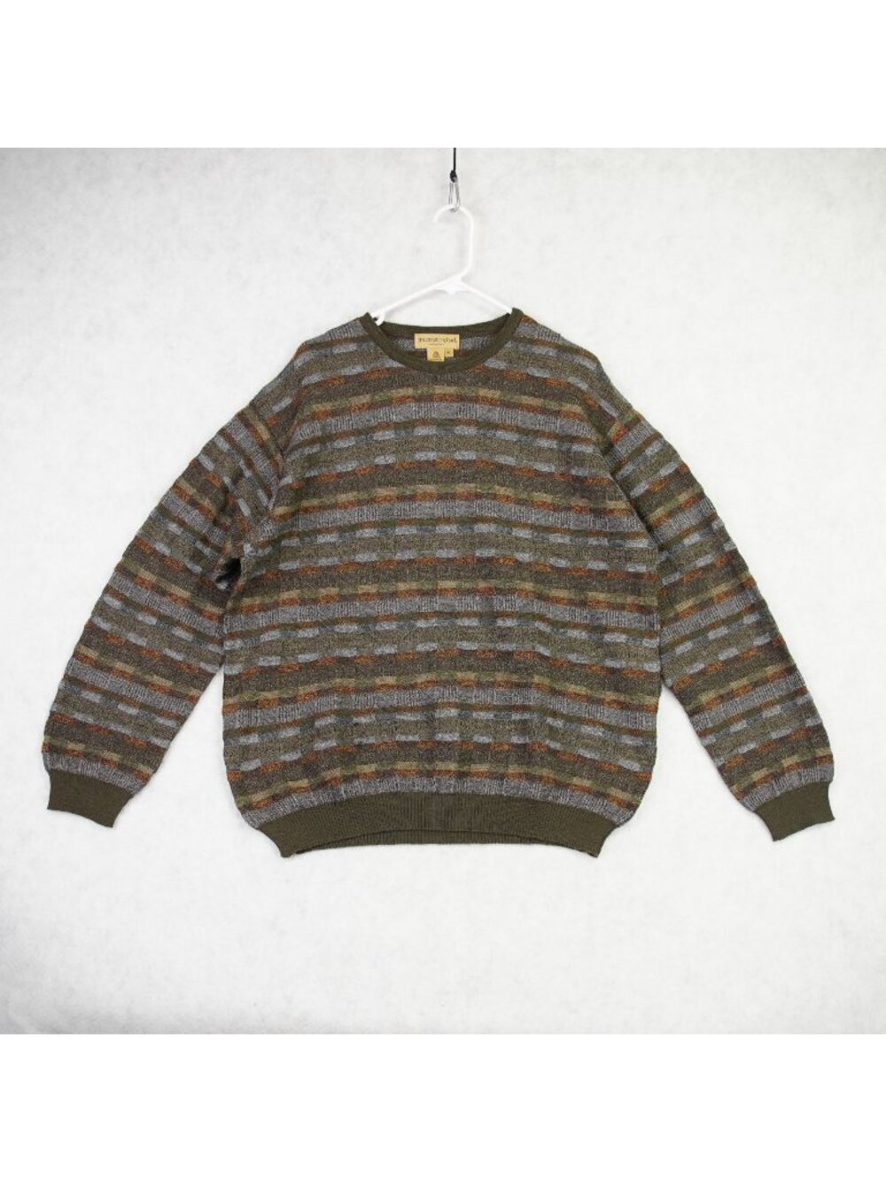 VTG Tricots St Raphael Mens Merino Wool Geometric Sweater Sz XL Green Brown NWT